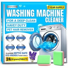 Washing Machine Cleaner Tablets 24 Pack Deep Cleaning for HE Front & Top Load