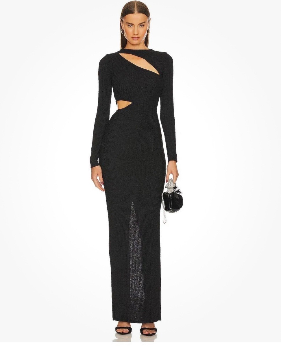 Michael Costello x REVOLVE Size S Cygnus Gown Long Sleeve Cutout Maxi Dress  | eBay
