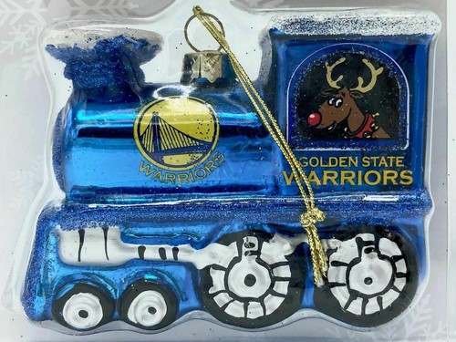 Golden State Warriors Collect Blown Glass Glitter Santa &Roudolph Train Ornament - Picture 2 of 3