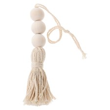Wood Bead Garland With Cotton Tassels Decorative Hanging Beads Garland For Shelf