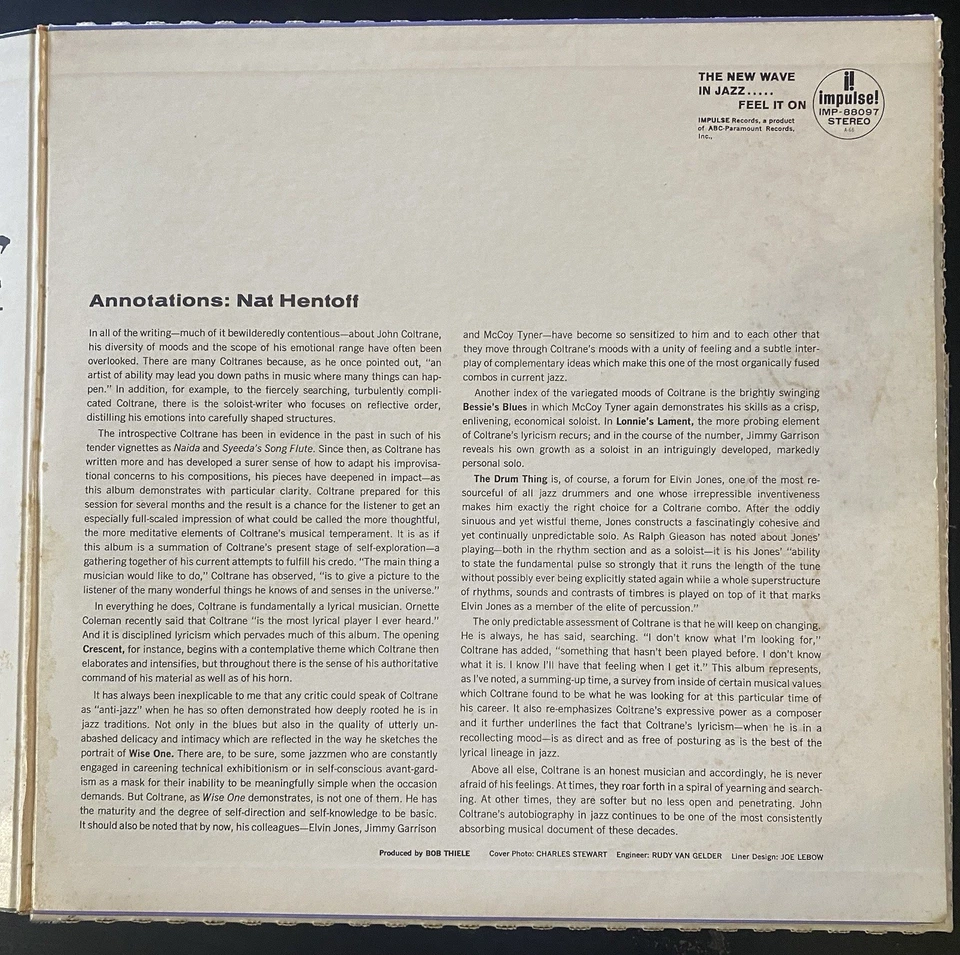 John Coltrane - Crescent (LP, EX, 1973 Reissue, Japan Import, Gatefold) - Image 4 of 4