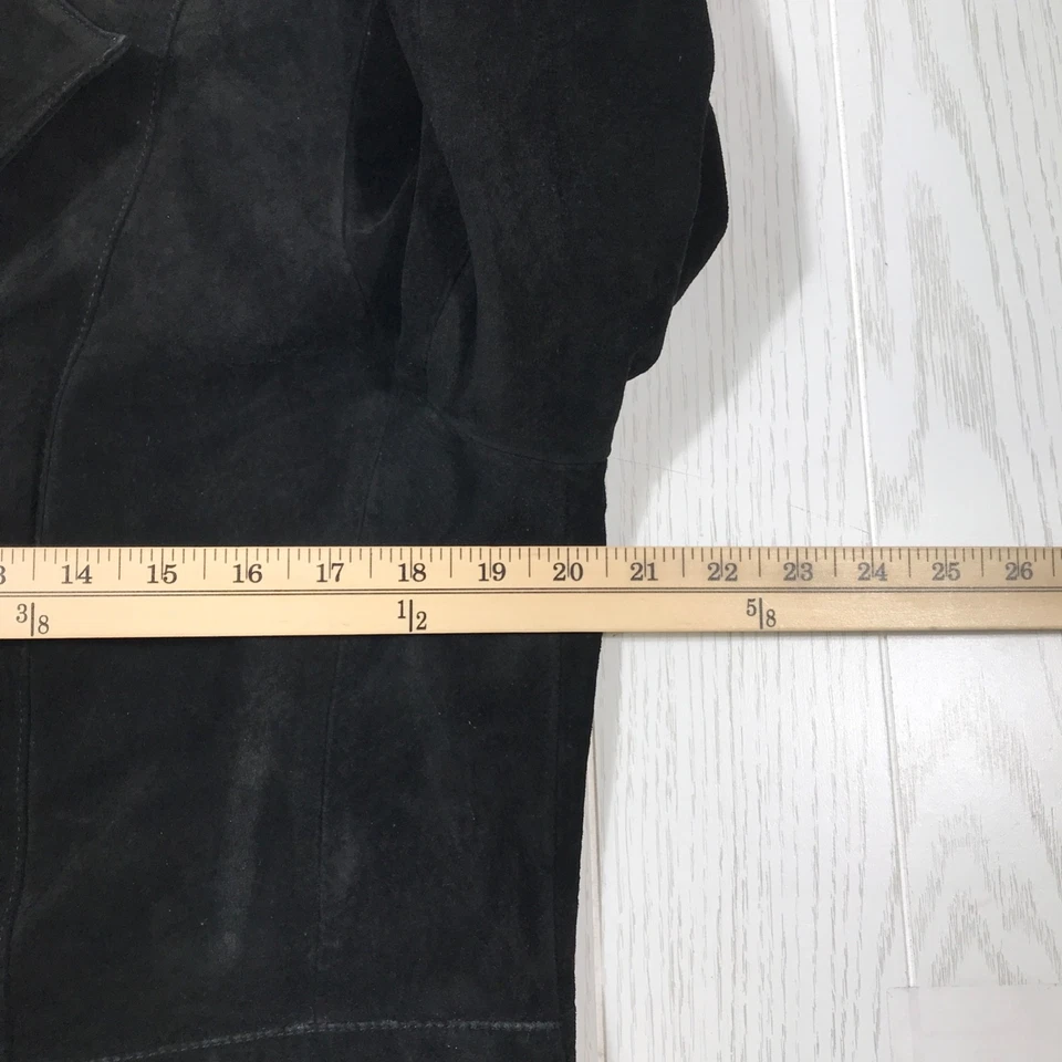 Chaqueta Liz Claiborne Cuero Gamuza Negra Mujer L Blazer Forrado Bolsillos 3 Botones Foto 4 de 4