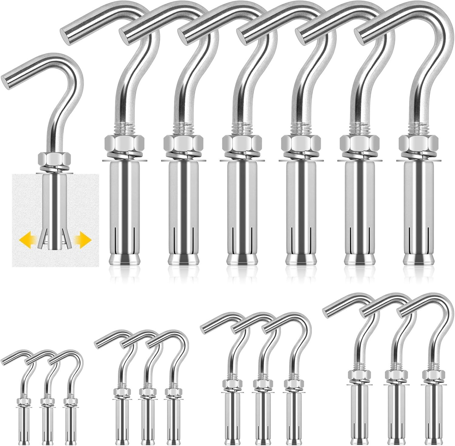6PCS M10 Stainless Steel Expansion Screw Hooks Heavy Duty Concrete Wall Hanging