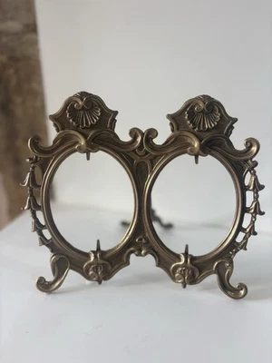 Joli Double Cadre Porte Photo En Laiton Coquille Collection Déco Shabby Rococo - Photo 1/4