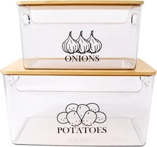 Potato Onion Storage, Bin with Bamboo Lid, Storage 