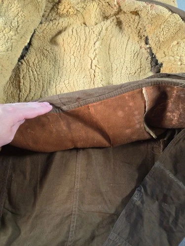 Vintage Barnstormer Coat Mens Small Brown Moleskin Shearling Lined Leather Trim image 12