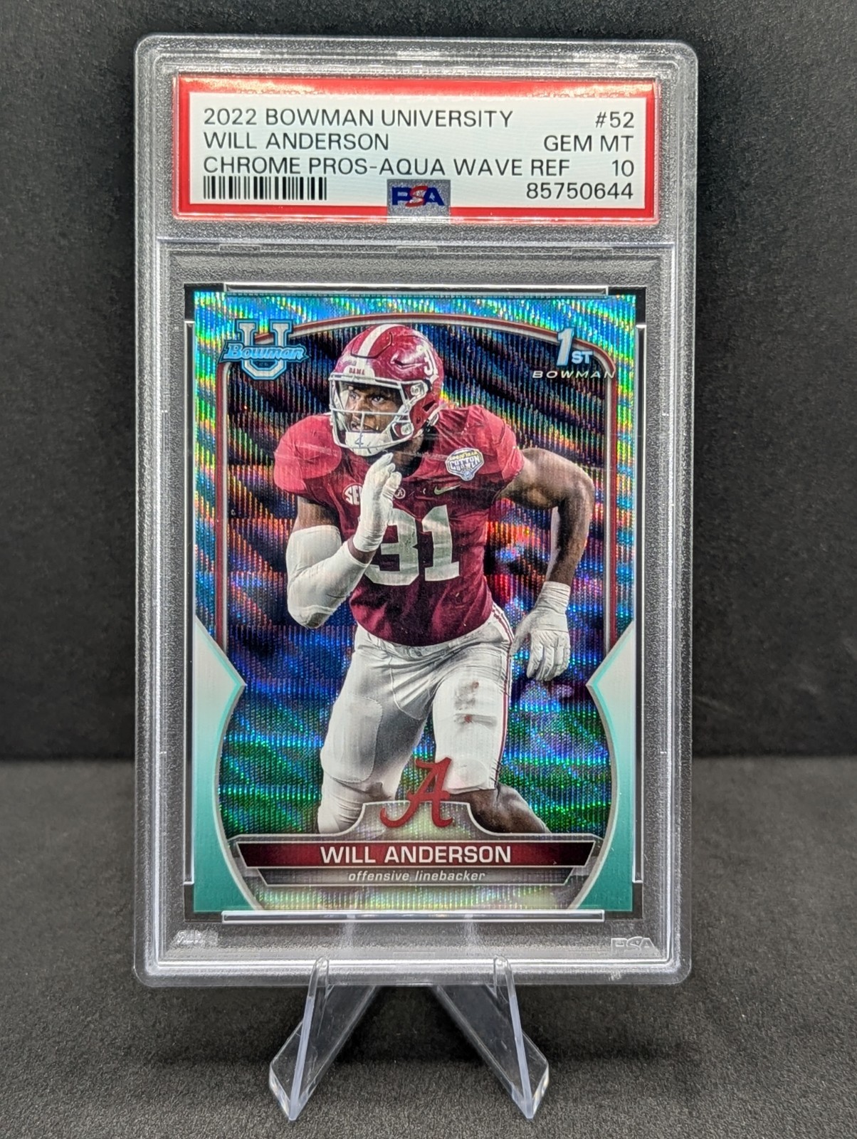 2022 Bowman University Chrome - Will Anderson Aqua Wave Refractor /299  PSA 10