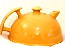 VTG Yellow Ceramic Direct Stove Top Tea Kettle Pot 7” Early 1900s Farmhouse