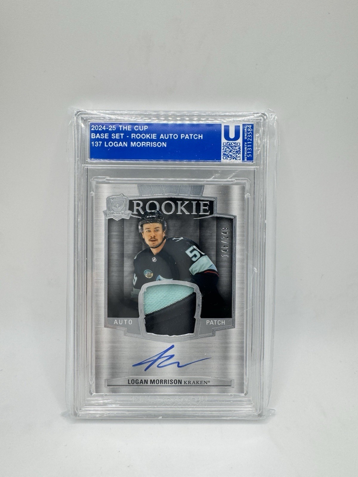2024-25 Upper Deck The Cup Logan Morrison Rookie Patch Auto Card #137. /249!