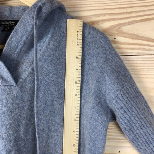 Saks Fifth Ave Cashmere Pullover Hoodie Sweater Womens Medium Blue Ribbed - Bild 7 von 15