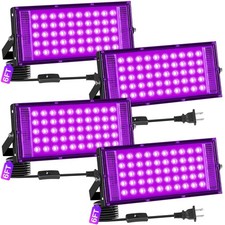 4-Pack 50W LED Black Light Flood Light, IP66 Waterproof Outdoor w/ Switch