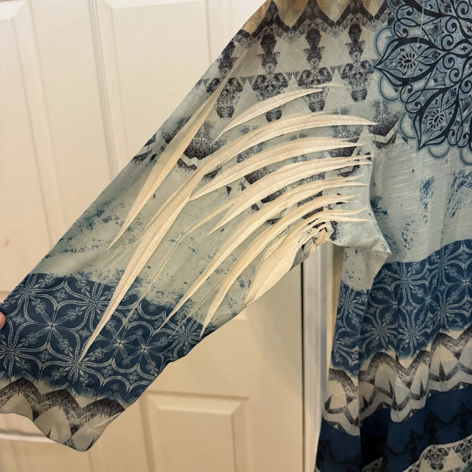 Top One World bordado lentejuelas azul estampado floral 3X bohemio para mujer  Foto 4 de 4