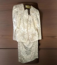 Vintage Anna French Ivory Size 12 Brocade Damask 3 Piece Jacket, Skirt, Tank