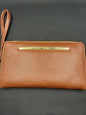 STEVE MADDEN Brown Faux Leather silver Zip Around Wristlet Credit Card Wallet