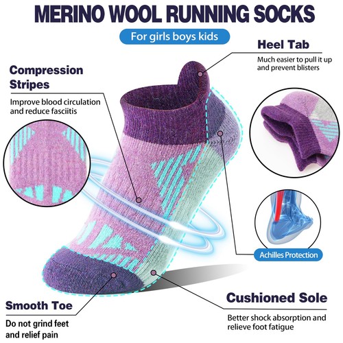 Kids Merino Wool Ankle Socks Girls Boys Thermal Winter Hiking Athletic Cozy W... - Picture 3 of 6