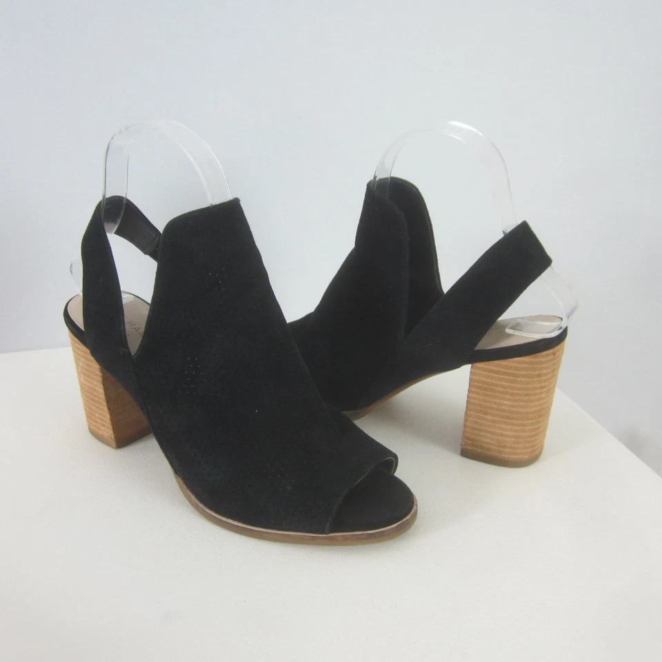 Cole Haan Womens 7 M Black Perforated Suede Leather Block 3" Heel Open Toe - Image 4 of 4