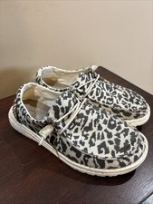 Hey Dude Women's Wendy Woven Cheetah Grey Size 6 Shoes Slip on Loafers Leopard