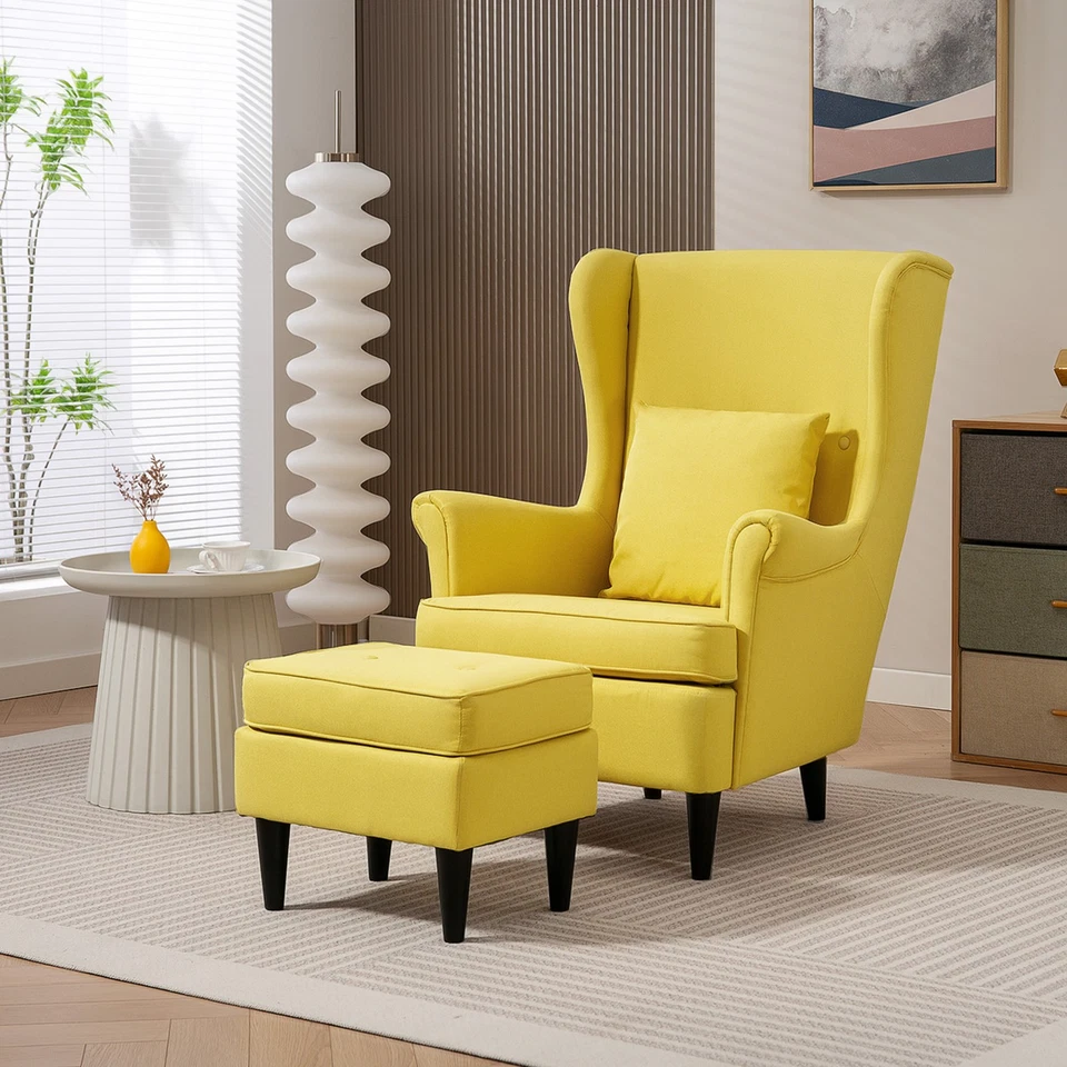 HOMCOM Poltrona con Poggiapiedi Abbinato in Stile Contemporaneo Giallo - Immagine 3 di 4