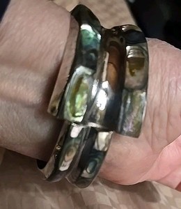 VTG Taxco Balladares, Sterling Silver Abalone Bracelet, Spring Hinge 52 Grams