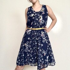 Jason Wu For Target Daisy Chiffon Dress Navy Blue Floral Blue shift SM- No Belt