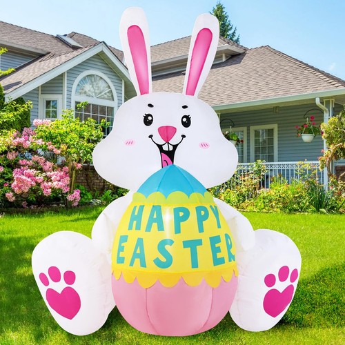 4FT Easter Inflatables Bunny with Egg - Brighter LED Lights, Quick Inflation ...