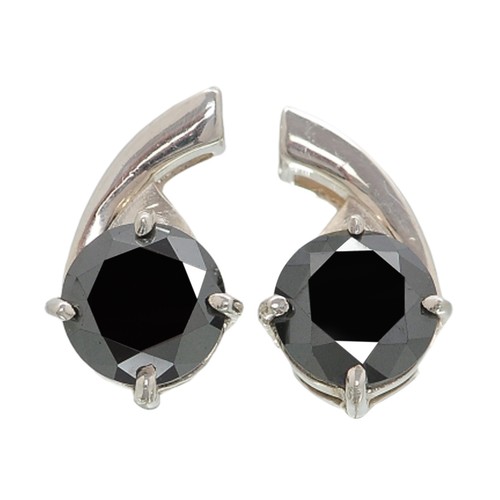 5.00Ct Round Shape 100% Natural Jet Black Diamond Studs In 925 Sterling Silver