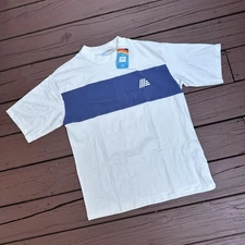 NWT Aldi Gear ‘25 Logo T-shirt Unisex Sz Small Off White Blue Relaxed Stretch