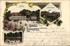 Litho Leubnitz Werdau in Sachsen, Gasthof, Eisenbahnbrücke, Garten - 10859722