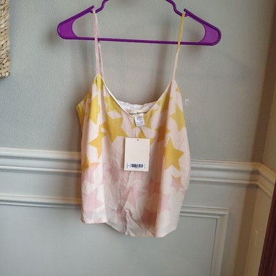 Mara Hoffman Stars Tank Spaghetti Strap Top Womens M Yellow Pink NWT $165