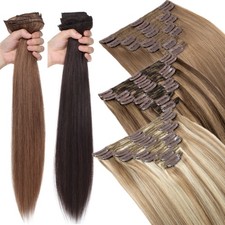 170G Thick Double Weft Clip In Remy Human Hair Extensions Full Head Highlight R