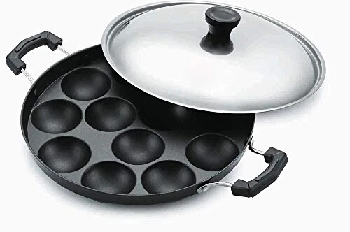 Tabakh AppamPatra Paniyaram Non Stick 12 Appam Pan Stainless Steel Lid 9.5"