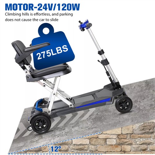 4 Wheels Foldable Travel Mobility Scooter 120W 24V Battery Powered for Elderly - Picture 10 of 14