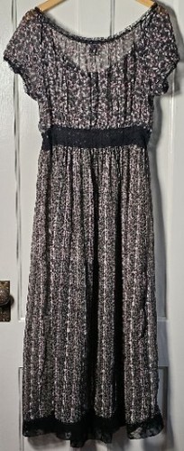 VTG Peasant Maxi Dress T&Co. Size 10 Black Pink Floral Sheer Lace Cottagecore - Picture 10 of 19
