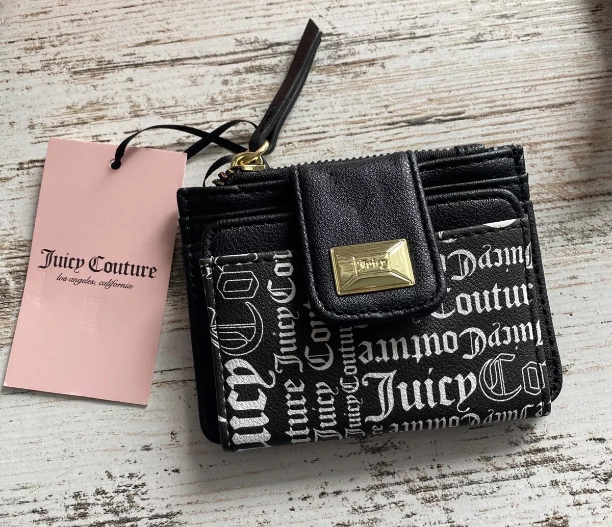 Juicy Couture Black White Block Party Tab Card Case Women Wallet Coin Purse  Zip | eBay
