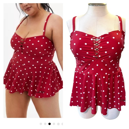 Torrid Übergröße 3 Disney Minnie Mouse gepunktet Schößchen Retro Einteiler Badeanzug