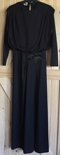 VTG 1960s 70s VICTOR COSTA LTD Z 8 BLACK BAT WING DRESS BEADED FLOWER SLIT BACK