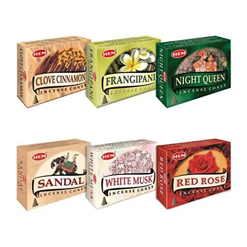 HEM 6 in 1 Incense Cones Dhoop Mix Variety 6 Pack 10 Cone Each Packs 60 Cones