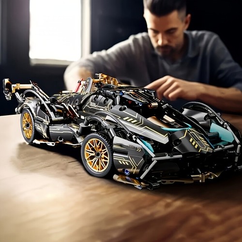 V12 Limited Edition Supercar Model Building Block Set Black Gold Toy 1330pcs - Picture 2 of 7