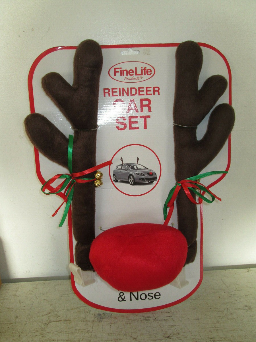 Reindeer Car Set, Antlers & Red Rudolph Nose Christmas Decoration