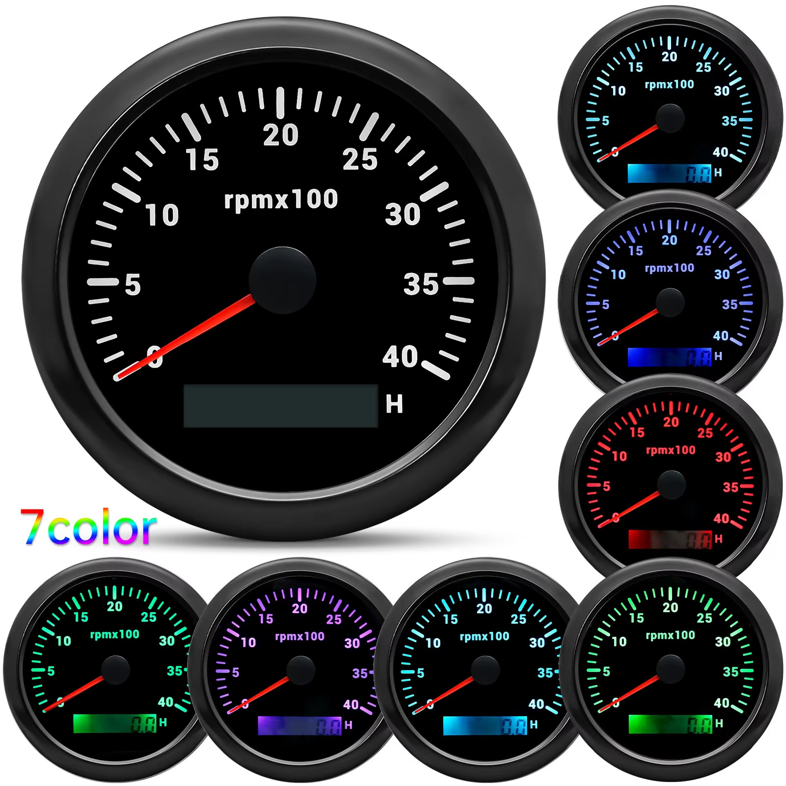 Tachymètre 85mm compte-tours marin 3000 RPM rétroéclairé 7 couleurs pour bateau
