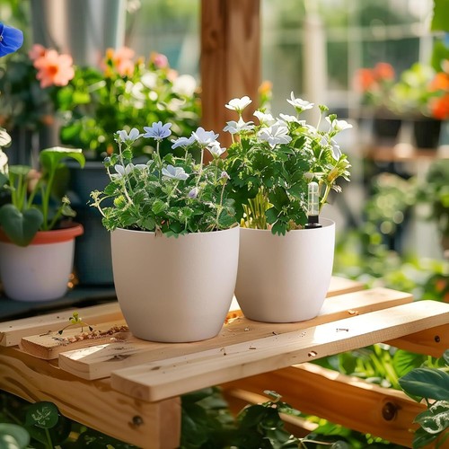 Selbstwässernder Blumentopf mit Wasseranzeiger Weiß Blumentopf Set 4er Set Selbs - Bild 6 von 9