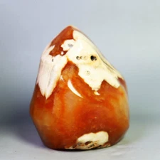 208g Natural Red Orange White Carnelian Agate flame Quartz Crystal Freeform