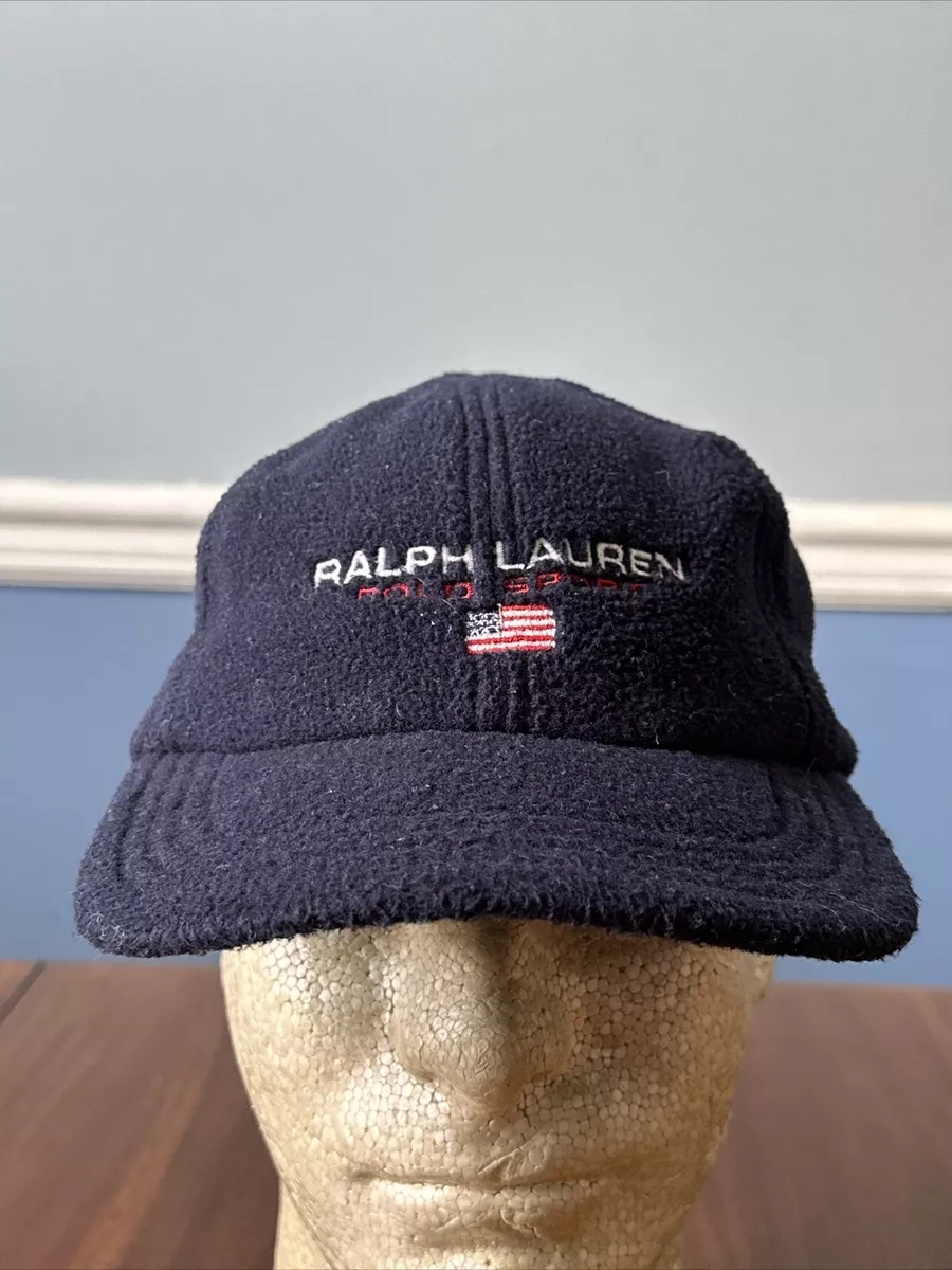 Ralph Lauren Polo Sport Fleece Flag Hat Blue Strapback Cap USA Made Vintage