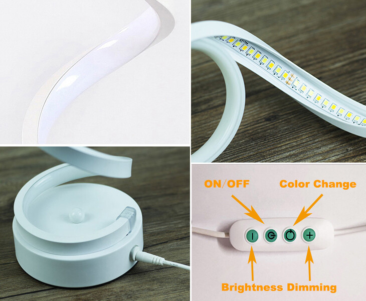 Dimmable LED Reading Light Desk Bedside Lamp ON/OFF Plug Bedroom Office ...