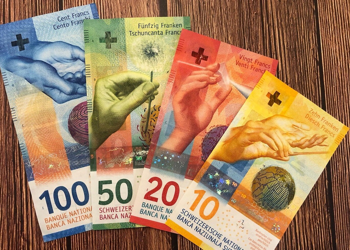 Swiss Franc Rainbow Set Of 10 + 20 + 50 + 100 Switzerland Francs