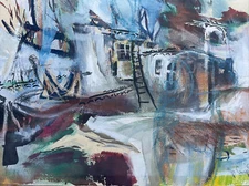 MID CENTURY PAINTING Abstract Expressionism Modernism LANDSCAPE MYSTERY SIGNED