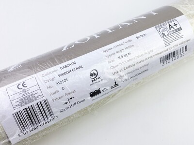 Zoffany Cascade Collection Ribbon Coral Pearl 312126 Vinyl Wallpaper Roll