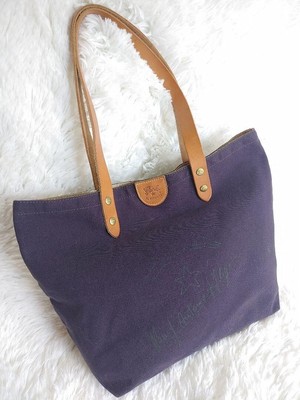 IL BISONTE Tote Bag Canvas Fabric Navy Brand Logo Leather Ladies Casual Used JPN