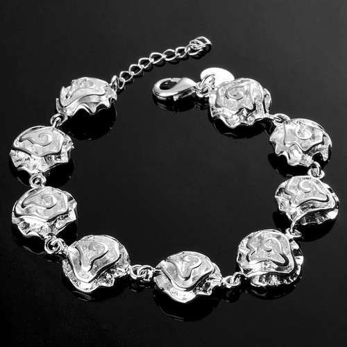 Women Fashion 925 Sterling Silver Plated Charm Rose Chain Bracelet Bangle Gift - Picture 2 of 2