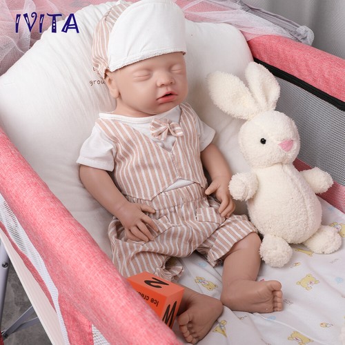 18" Lifelike Silicone Rebirth Sleeping Baby Doll Waterproof Doll Boys Xmas Gift - Picture 7 of 12